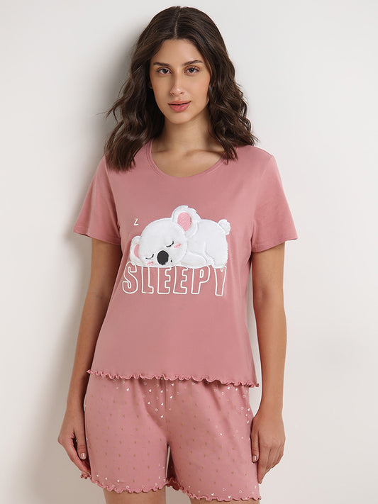 Wunderlove Blush Pink Koala T-Shirt and Shorts Set