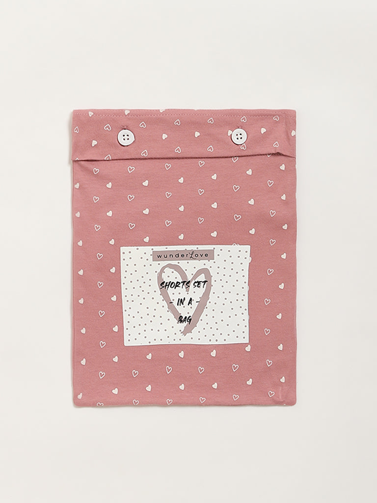 Wunderlove Blush Pink Koala Cotton Shorts Set In A Bag