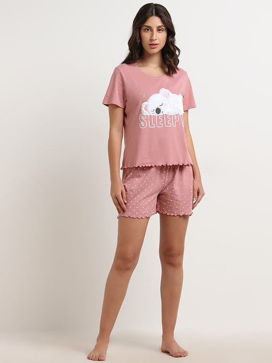 Wunderlove Blush Pink Koala T-Shirt and Shorts Set