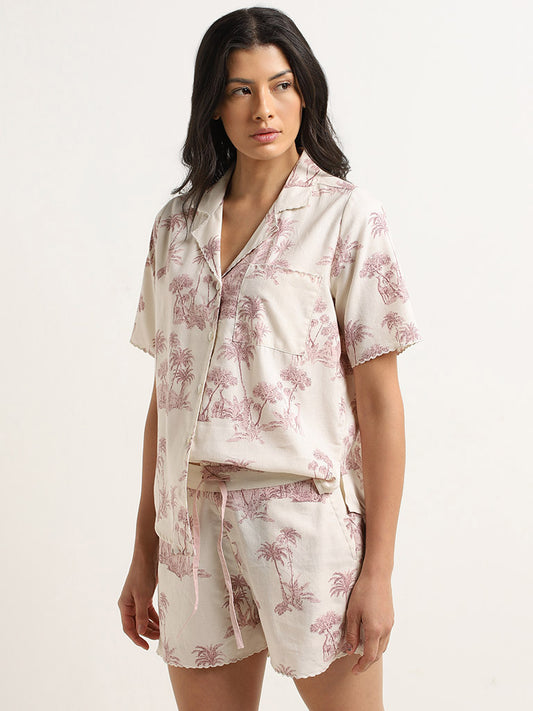 Wunderlove Lavender Tropical Cotton Shirt and Shorts Set