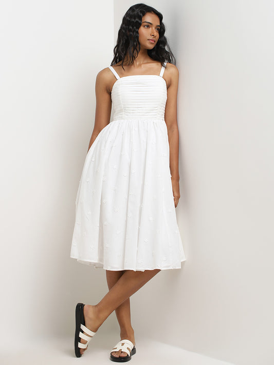 LOV White Pleated A-Line Dress