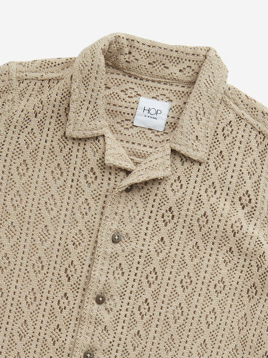 HOP Kids Beige Crochet Cotton Shirt