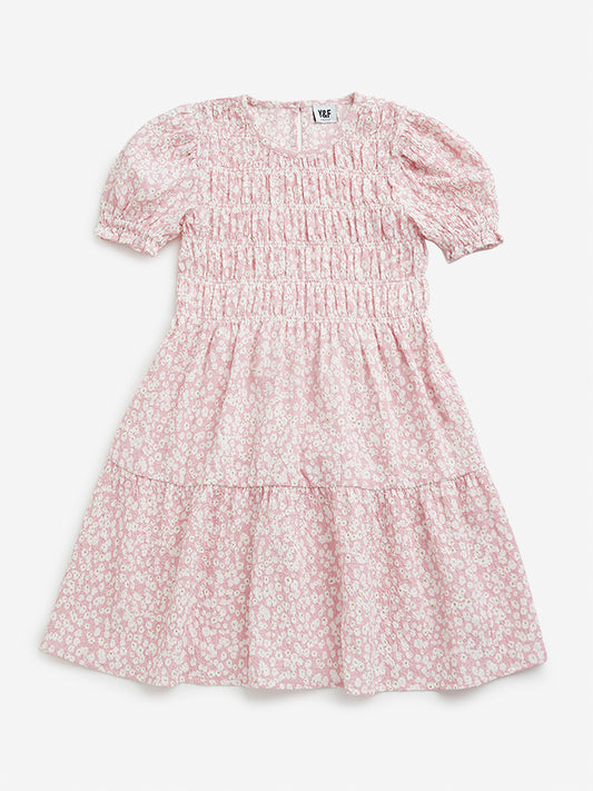 Y&F Kids Pink Floral Printed Tiered Dress