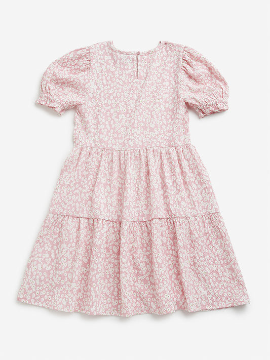 Y&F Kids Pink Floral Printed Tiered Dress