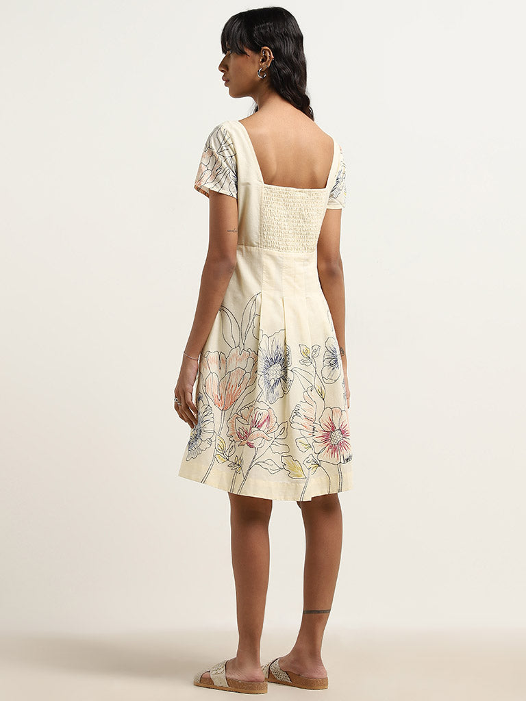 Bombay Paisley Off-White Floral Printed A-Line Dress