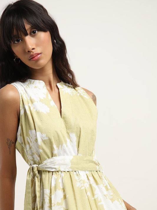 Bombay Paisley Sage Floral Printed Tiered Dress with Belt
