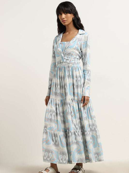 Bombay Paisley Blue Paisley Design Tiered Dress and Jacket