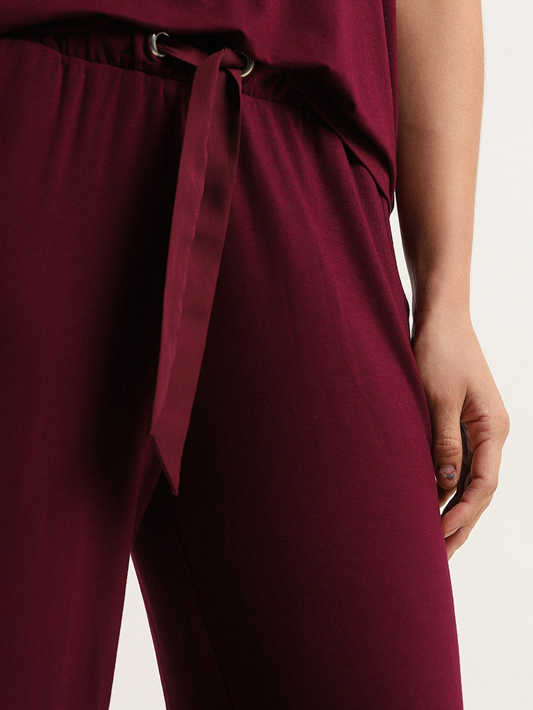 Wunderlove Burgundy Relaxed-Fit High-Rise Pants