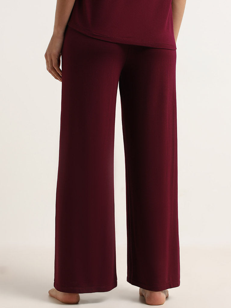 Wunderlove Burgundy Relaxed-Fit High-Rise Pants