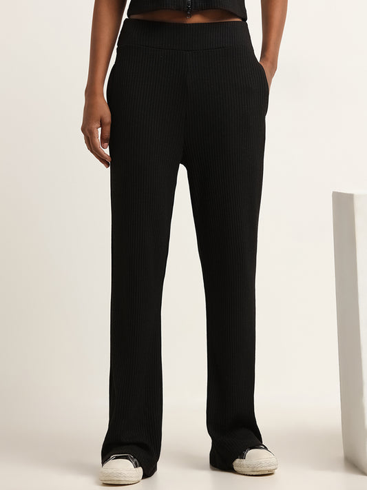 Studiofit Black Mid-Rise Straight-Fit Pants