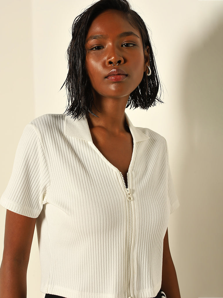 Buy Studiofit White Zip Up Top from Westside