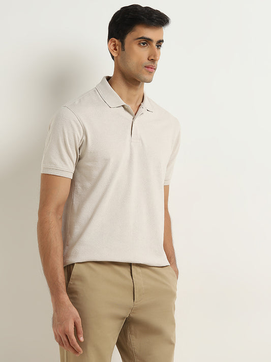 WES Casuals Beige Relaxed-Fit Polo T-Shirt
