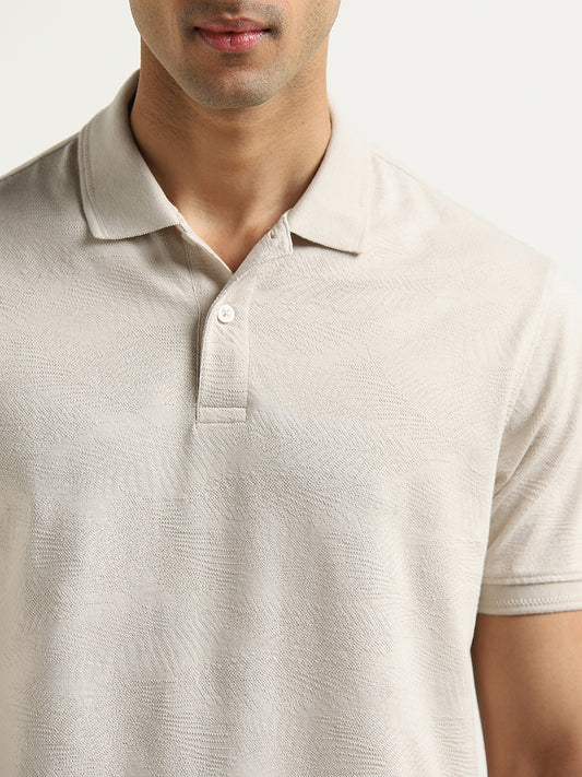WES Casuals Beige Relaxed-Fit Polo T-Shirt