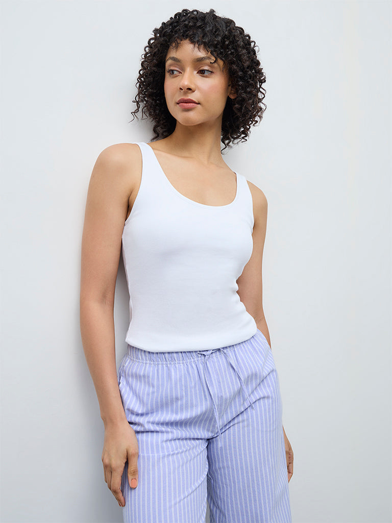 Wunderlove White Ribbed Cotton-Blend Tank Top