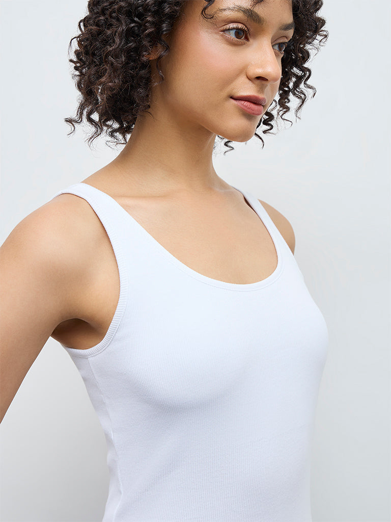 Wunderlove White Ribbed Cotton-Blend Tank Top