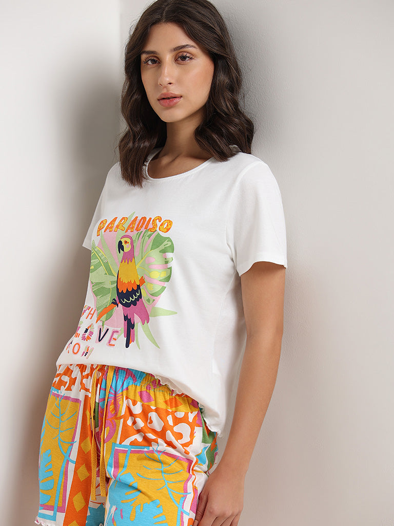 Wunderlove Multicolour Printed Cotton T-Shirt with Shorts Set