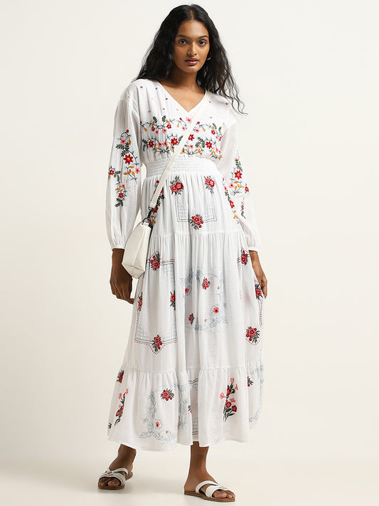 LOV White Floral Tiered Maxi Dress