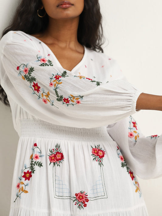 LOV White Floral Cotton Tiered Maxi Dress
