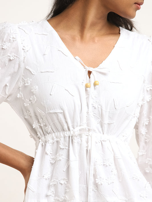 LOV White Floral Embroidered A-Line Dress