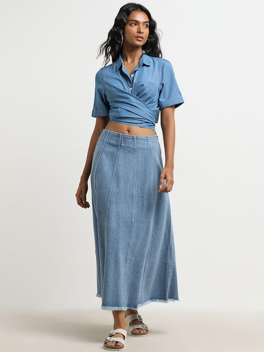 LOV Blue Mid Rise Denim Skirt