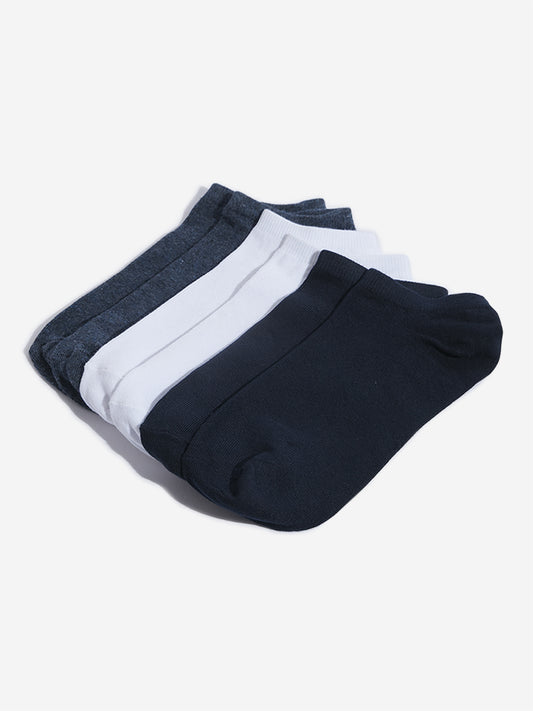 WES Lounge Blue Solid Socks - Pack of 3