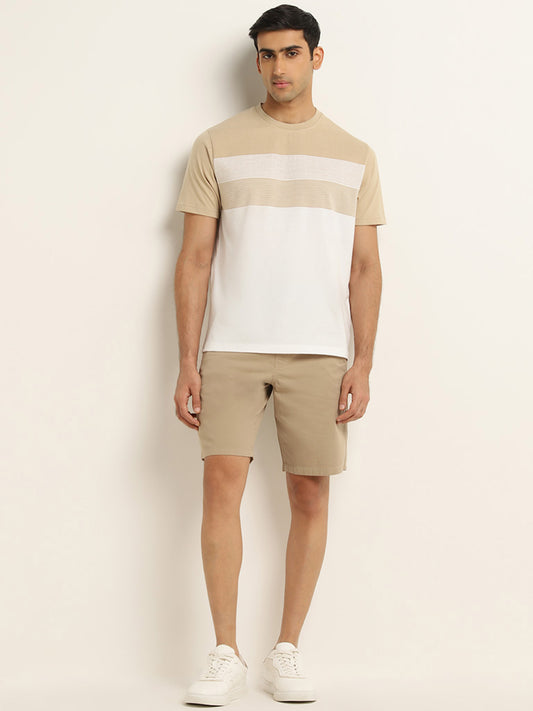 WES Lounge Beige Colour-Blocked Relaxed-Fit T-Shirt