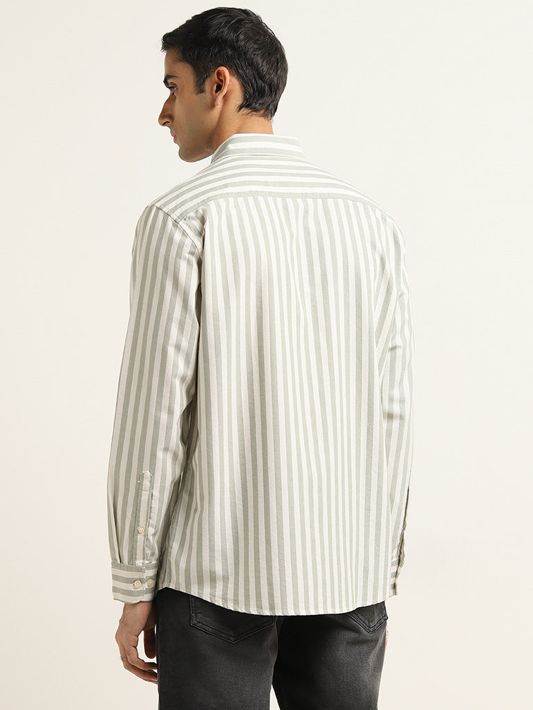 WES Casuals Sage Stripe Printed Relaxed-Fit Cotton Shirt