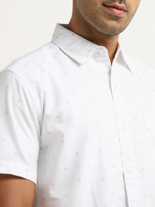WES Casuals White Printed Relaxed-Fit Cotton Shirt