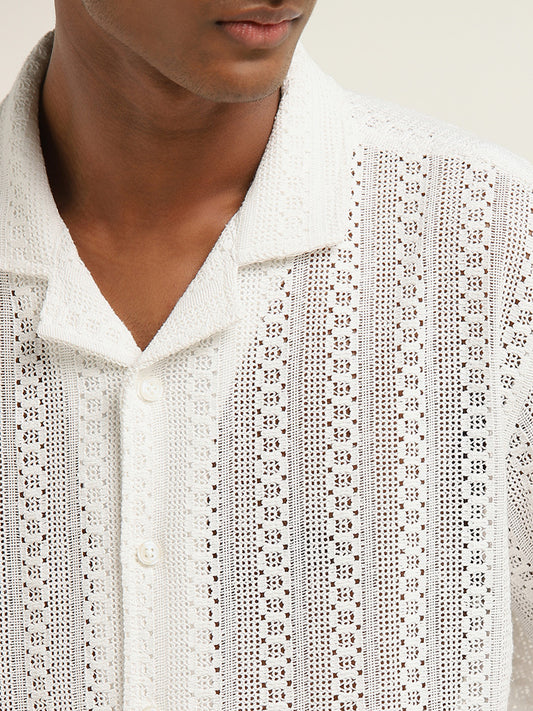 ETA White Knit-Textured Relaxed-Fit Cotton Shirt