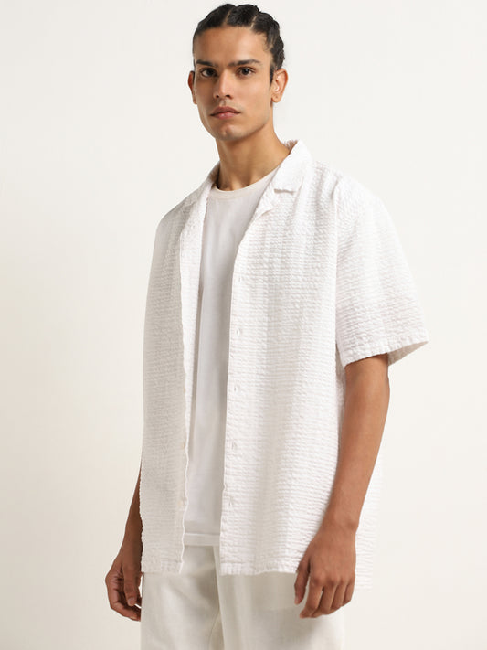 ETA White Waffle Textured Relaxed-Fit Cotton Shirt