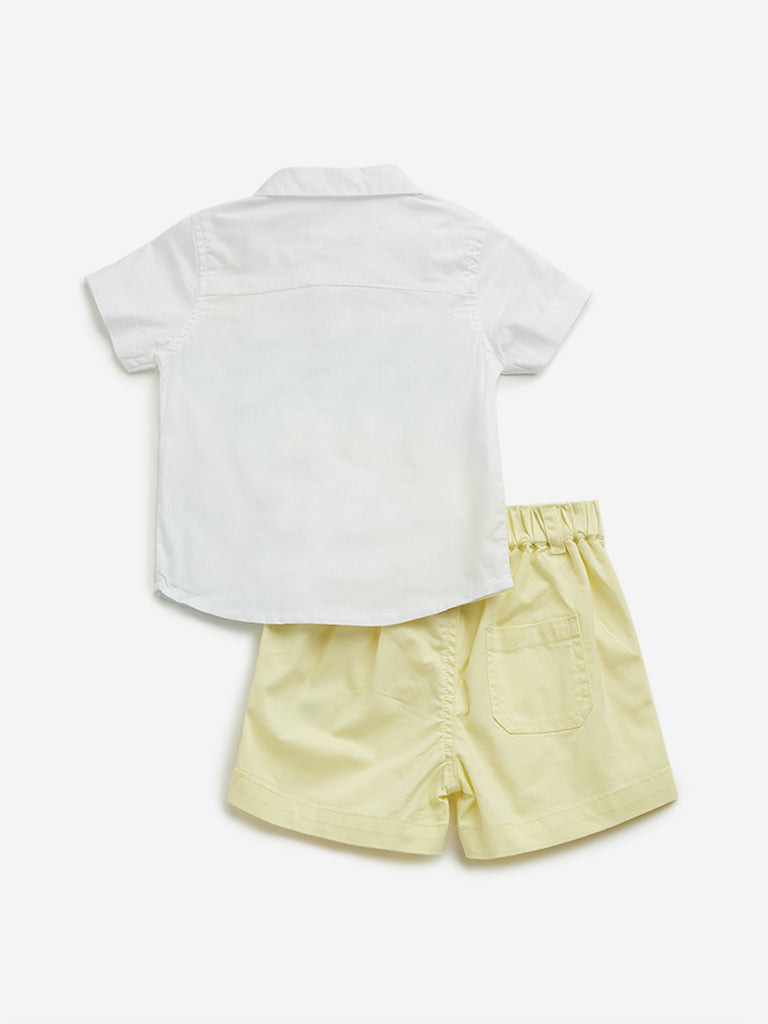 HOP Baby White Printed Shirt and Shorts Set