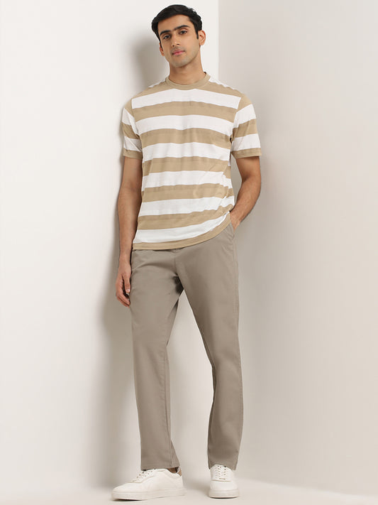 WES Lounge Beige Striped Relaxed-Fit T-Shirt