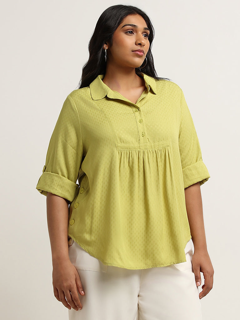 Gia Green Ribbed Collared Top