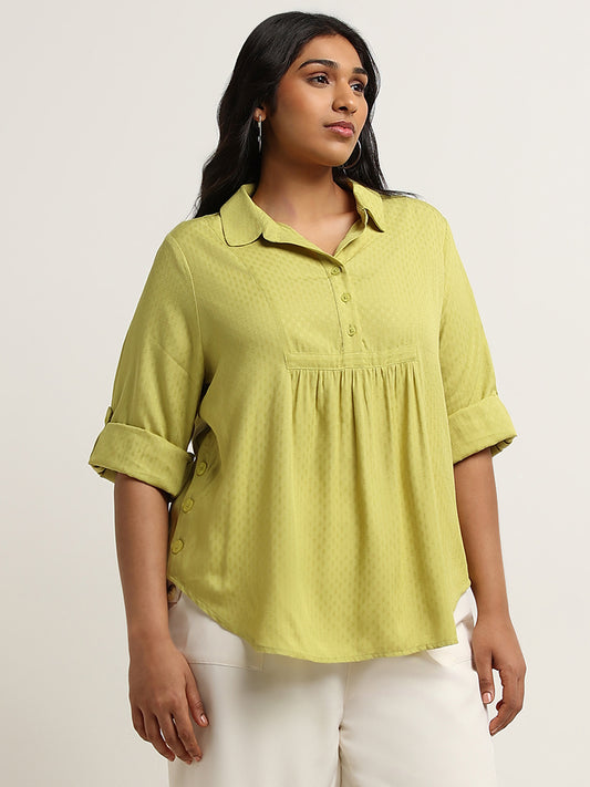 Gia Green Ribbed Collared Top