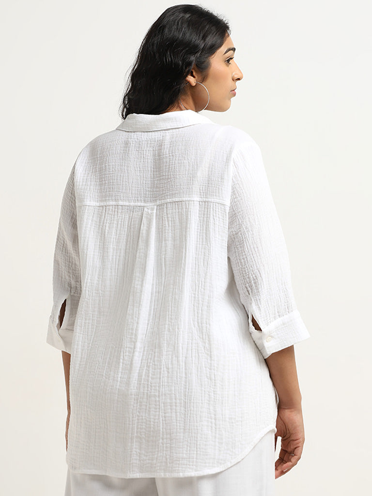 Gia White Crinkle Textured Cotton Shirt