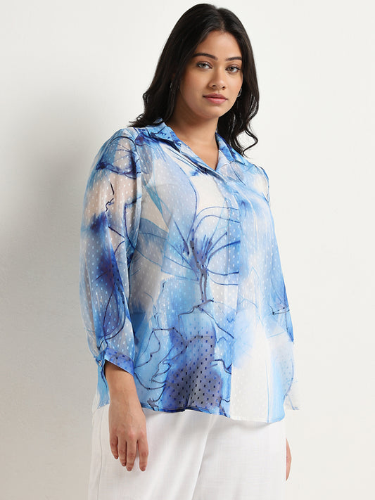 Gia Blue Floral Printed Tufted Shirt