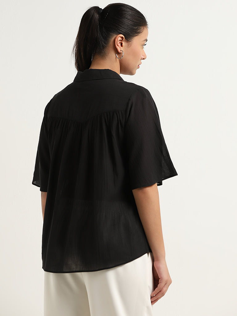 Gia Black Cotton Blend Solid Shirt