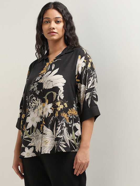 Gia Black Floral Printed Shirt