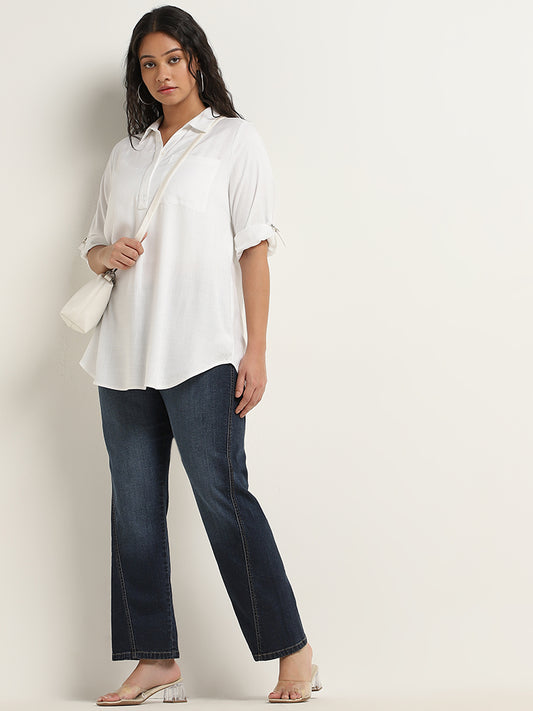Gia White Solid High-Low Blouse