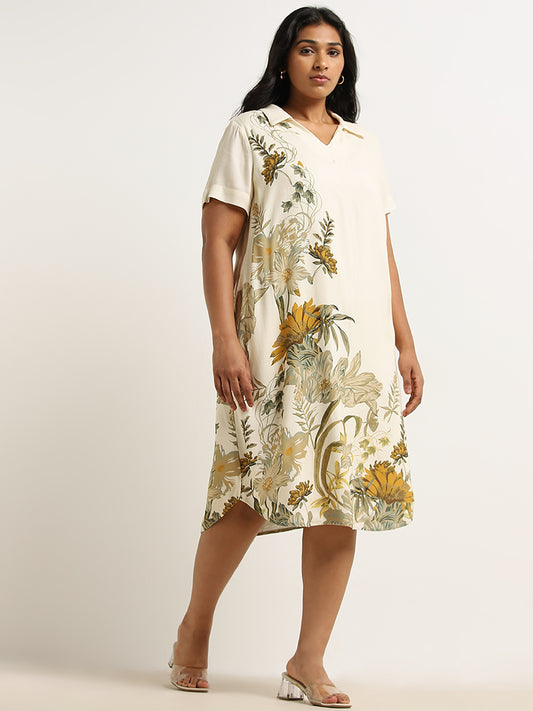 Gia Cream Floral Printed Straight Dress