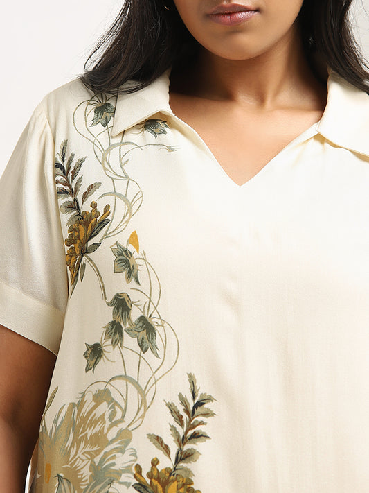 Gia Cream Floral Printed Shirt Dress