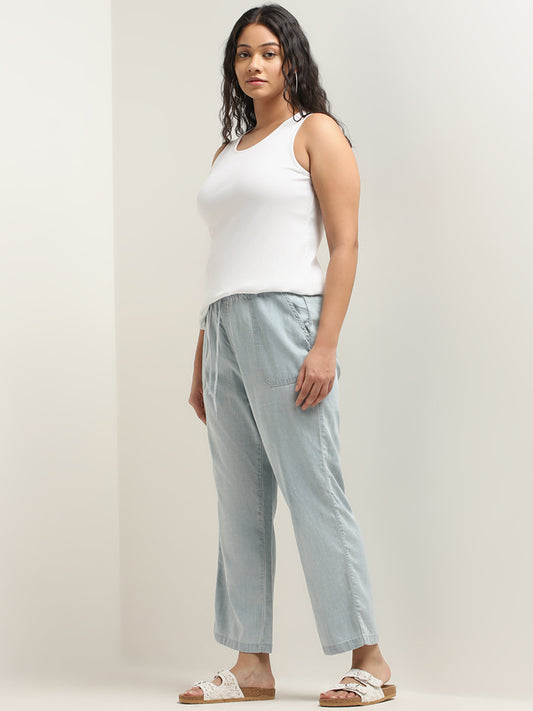 Gia Light Blue Chambray High-Rise Straight Fit Pants