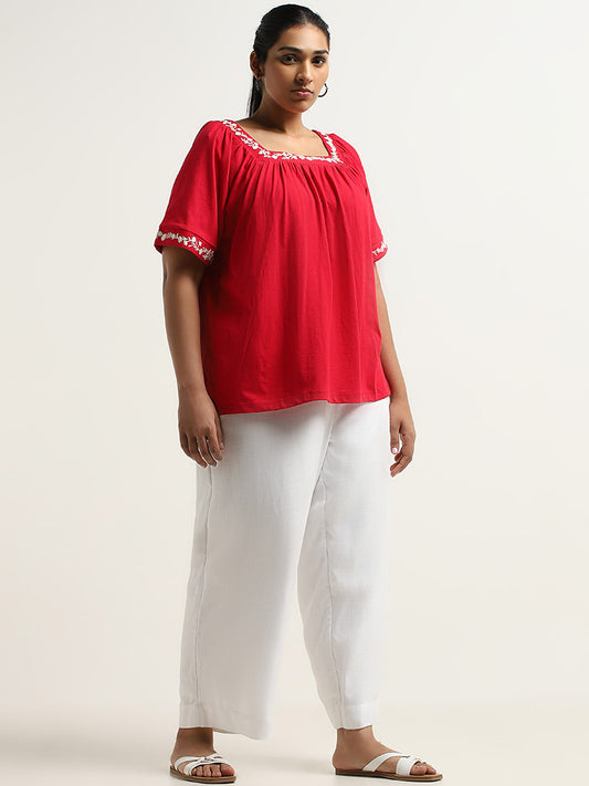 Gia Red Floral Embroidered Blouse