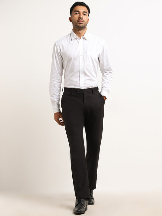 WES Formals White Striped Relaxed-Fit Cotton Shirt