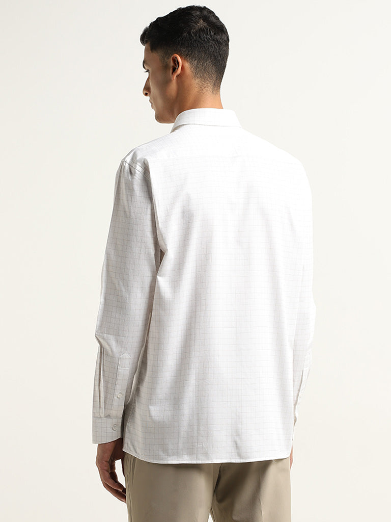 WES Formals White Checks Design Relaxed-Fit Cotton Shirt