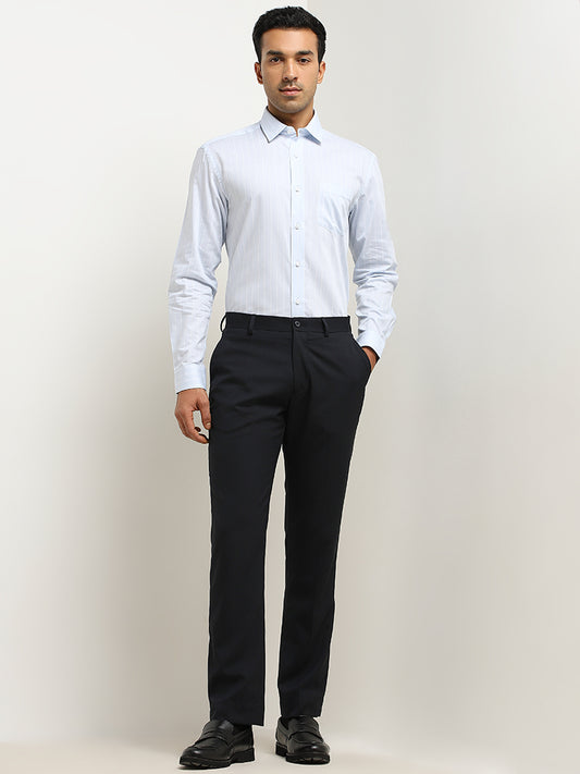 WES Formals Light Blue Pinstripe Relaxed-Fit Cotton Shirt