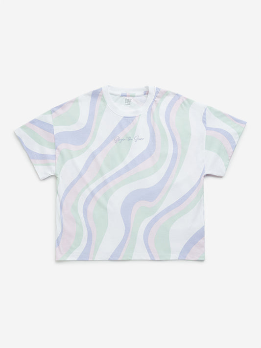 Y&F Kids Multicolour Wave Design Cotton T-Shirt