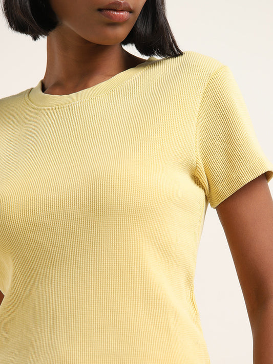 Studiofit Yellow Waffle-Textured Cotton T-Shirt