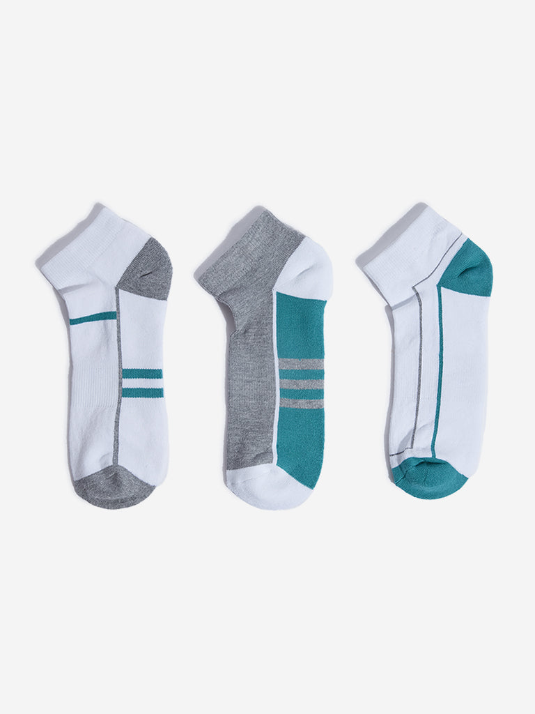 WES Lounge Aqua Printed Cotton Blend Socks - Pack of 3