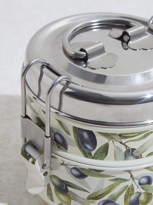 Westside Home Olive Green Foliage Printed Two-Tier Dabba